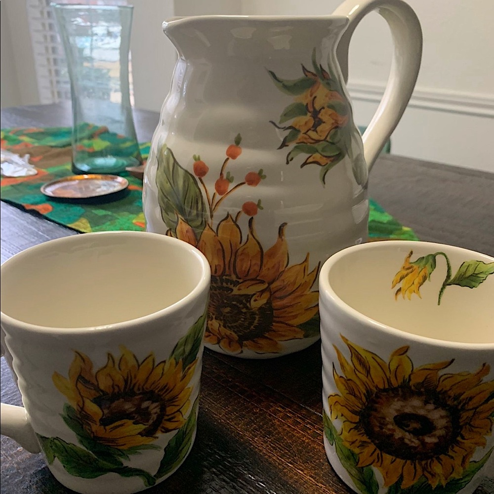 Sunflower pitcher and Mugs